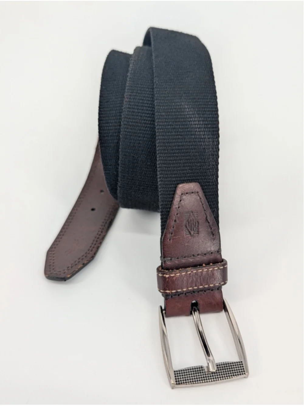 Martin Dingman Men’s Black Elastic Web Belt Brown Leather Size 42 105